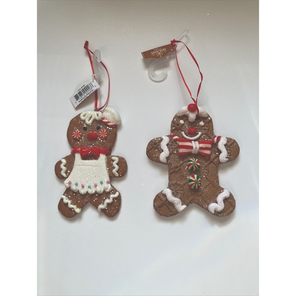 Gingerbread Cookie Girl and Boy Ornaments Christmas Holiday Set of 2 - Picture 8 of 9